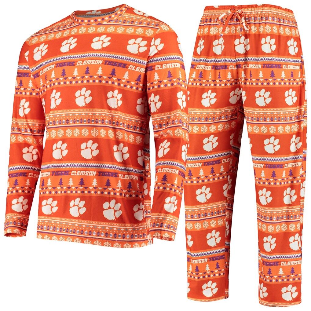 Clemson Tigers Pajama Set – NCAA Concepts Sport Ugly Sweater Knit – Orange (USA Sourced)