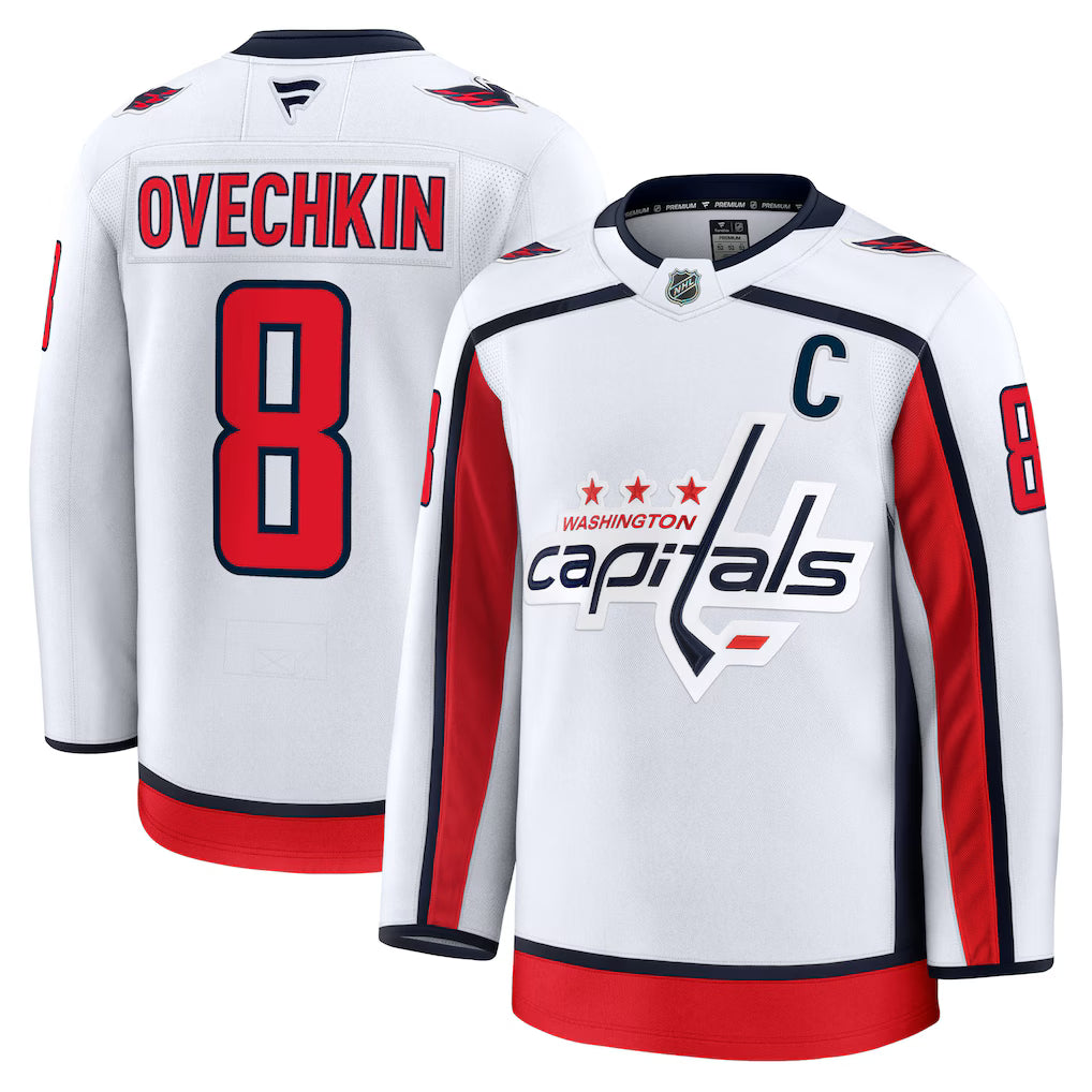 Washington Capitals NHL Alexander Ovechkin Fanatics Away Premium Jersey – White (USA Stock) - UKASSNI
