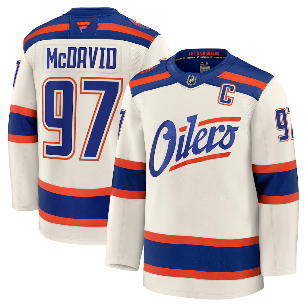 Edmonton Oilers NHL Connor McDavid Fanatics Alternate Premium Jersey – Light Beige (USA Stock) - UKASSNI