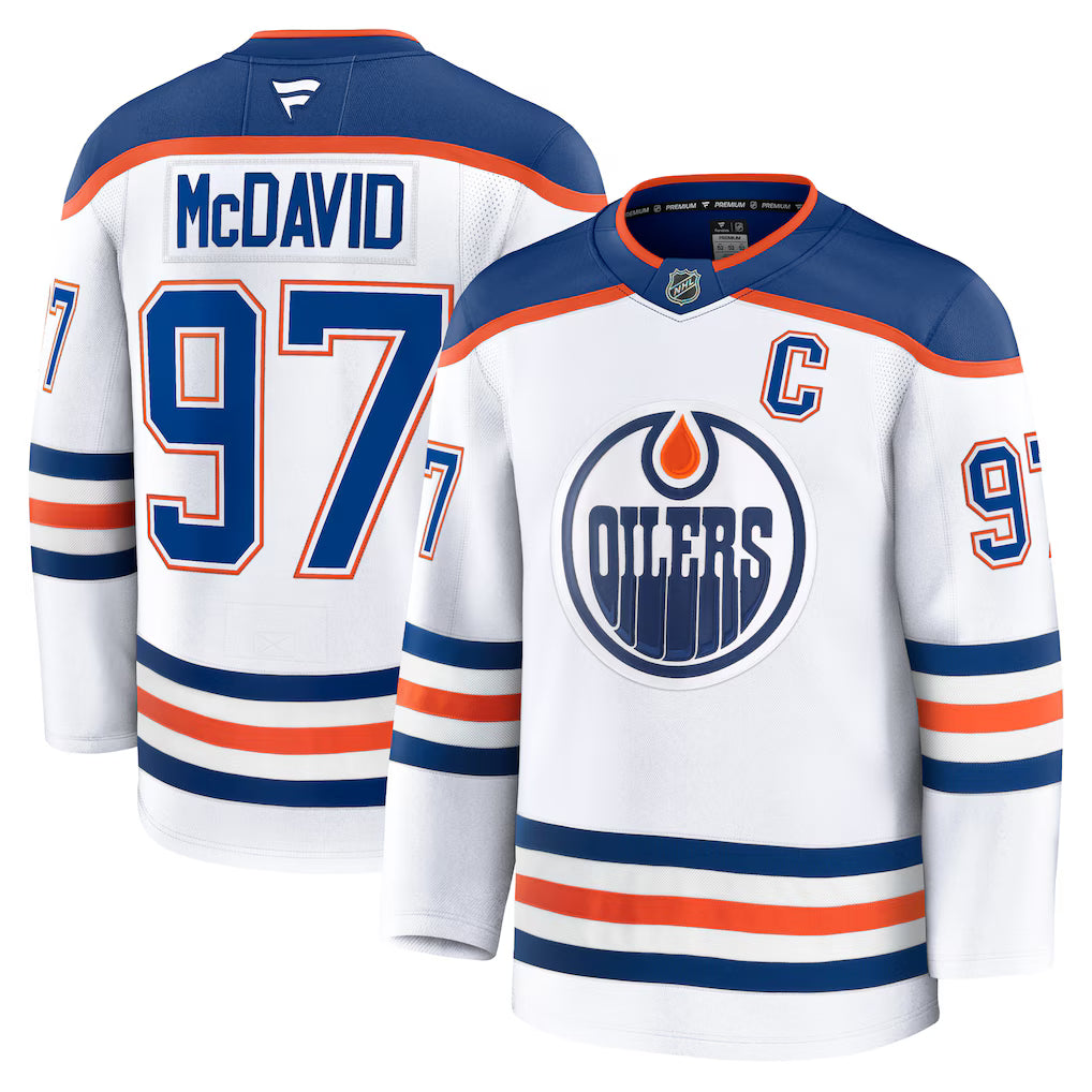Edmonton Oilers NHL Connor McDavid Fanatics Away Premium Jersey – White (USA Stock) - UKASSNI
