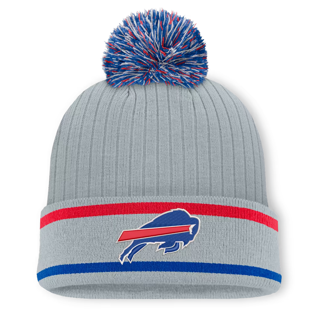 Buffalo Bills Knit Hat with Pom – NFL Fanatics Fissure Cuffed – Gray (USA Sourced)