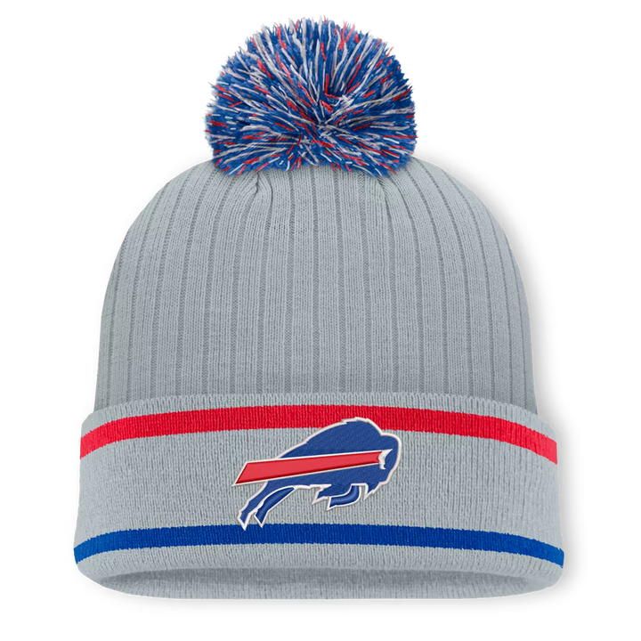 Buffalo Bills Knit Hat with Pom – NFL Fanatics Fissure Cuffed – Gray (USA Sourced)