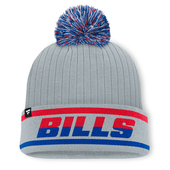 Buffalo Bills Knit Hat with Pom – NFL Fanatics Fissure Cuffed – Gray (USA Sourced)