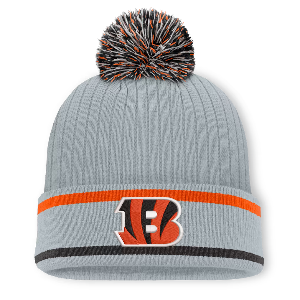 Cincinnati Bengals Knit Hat with Pom – NFL Fanatics Fissure Cuffed – Gray (USA Sourced)