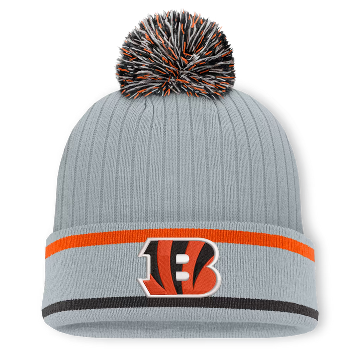 Cincinnati Bengals Knit Hat with Pom – NFL Fanatics Fissure Cuffed – Gray (USA Sourced)