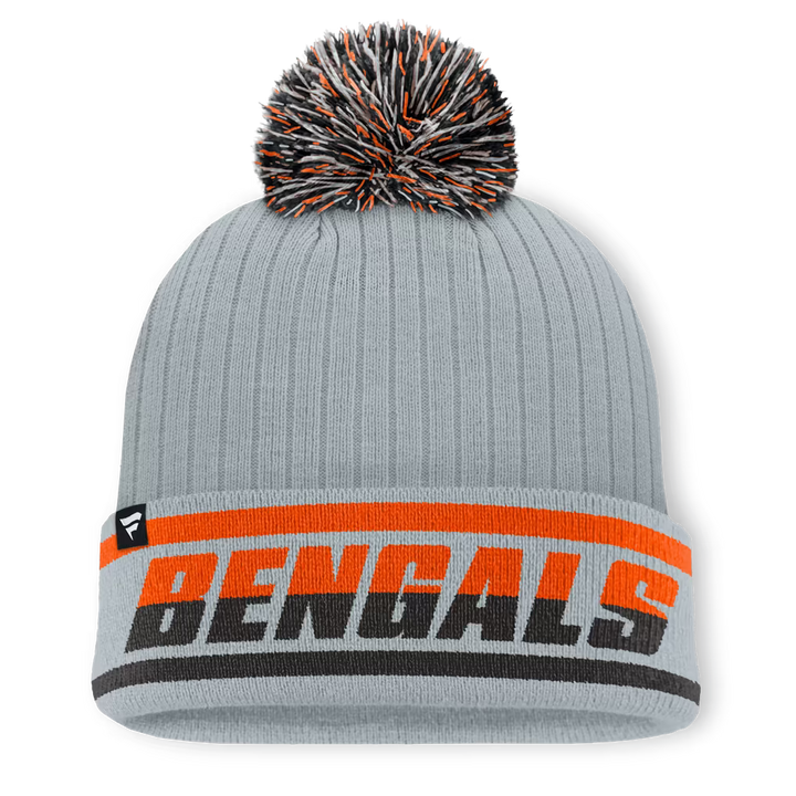 Cincinnati Bengals Knit Hat with Pom – NFL Fanatics Fissure Cuffed – Gray (USA Sourced)