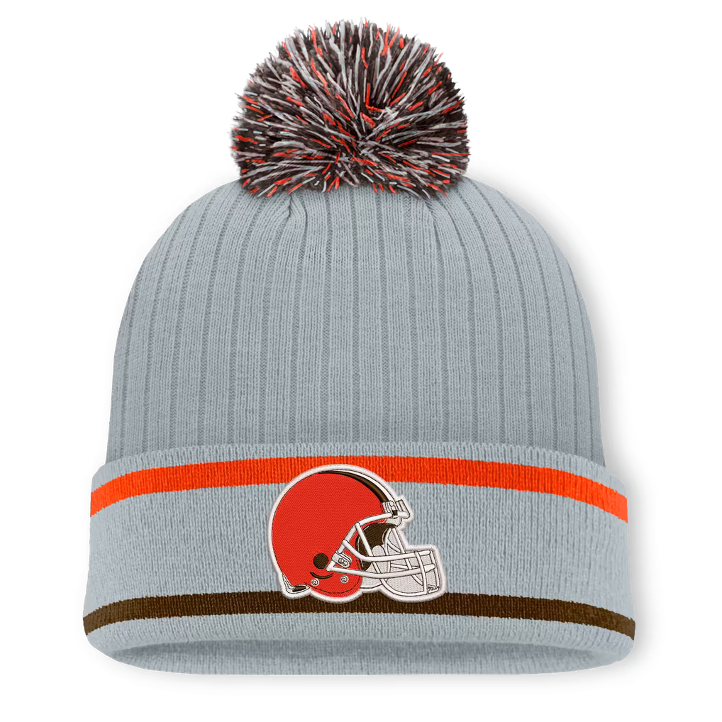 Cleveland Browns Knit Hat with Pom – NFL Fanatics Fissure Cuffed – Gray (USA Sourced)