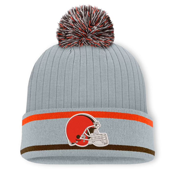 Cleveland Browns Knit Hat with Pom – NFL Fanatics Fissure Cuffed – Gray (USA Sourced)