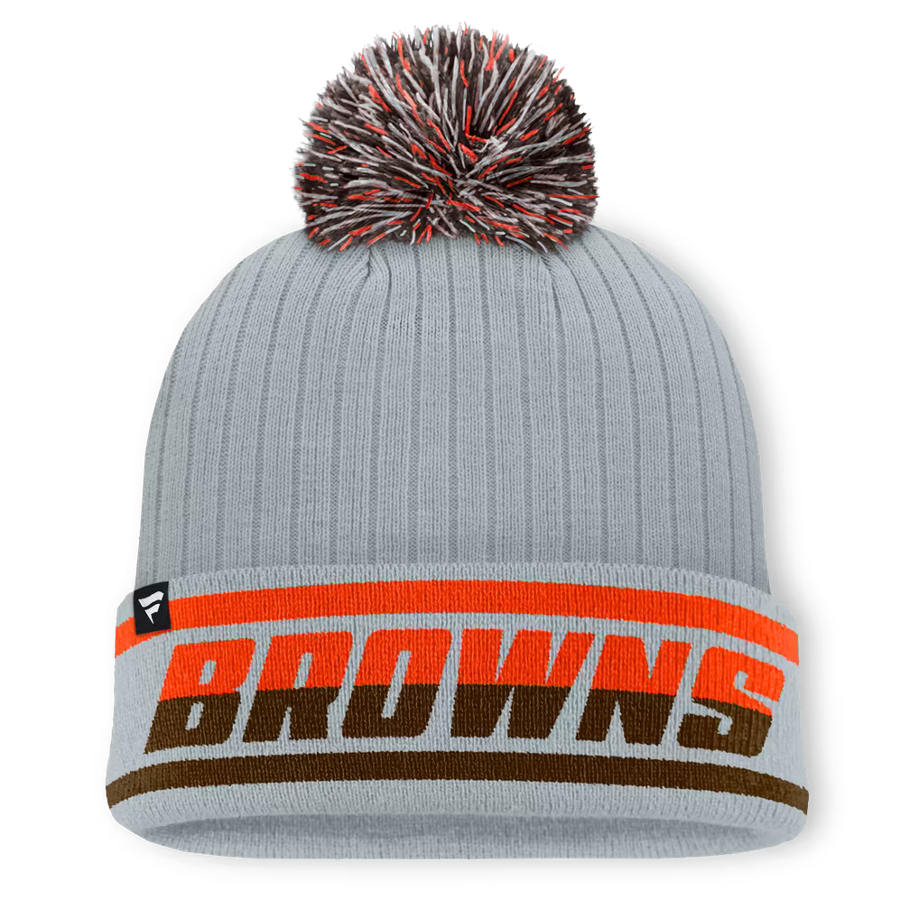 Cleveland Browns Knit Hat with Pom – NFL Fanatics Fissure Cuffed – Gray (USA Sourced)