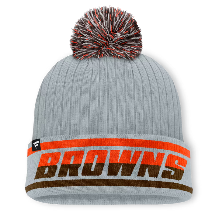Cleveland Browns Knit Hat with Pom – NFL Fanatics Fissure Cuffed – Gray (USA Sourced)