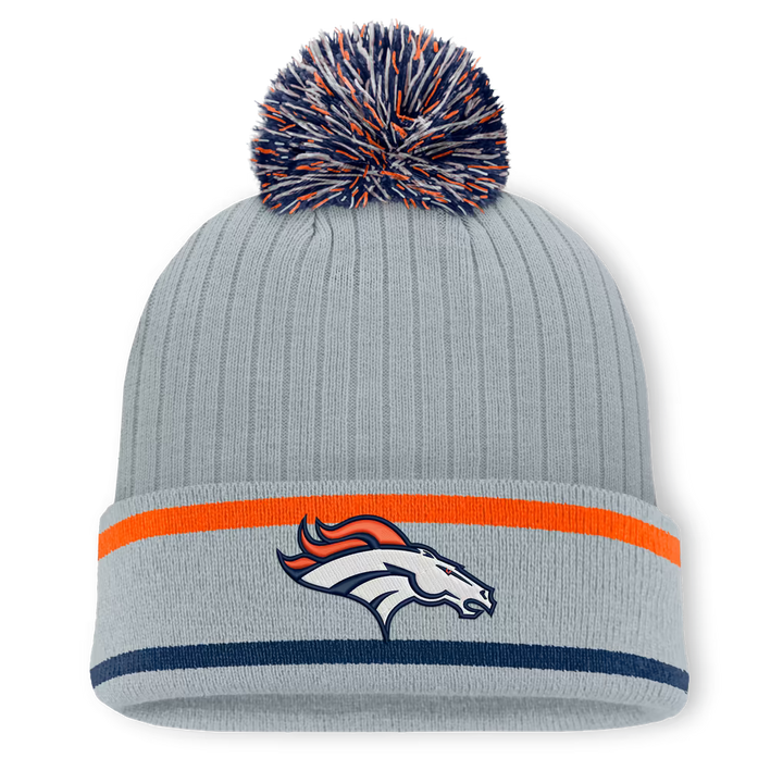 Denver Broncos Knit Hat with Pom – NFL Fanatics Fissure Cuffed – Gray (USA Sourced)