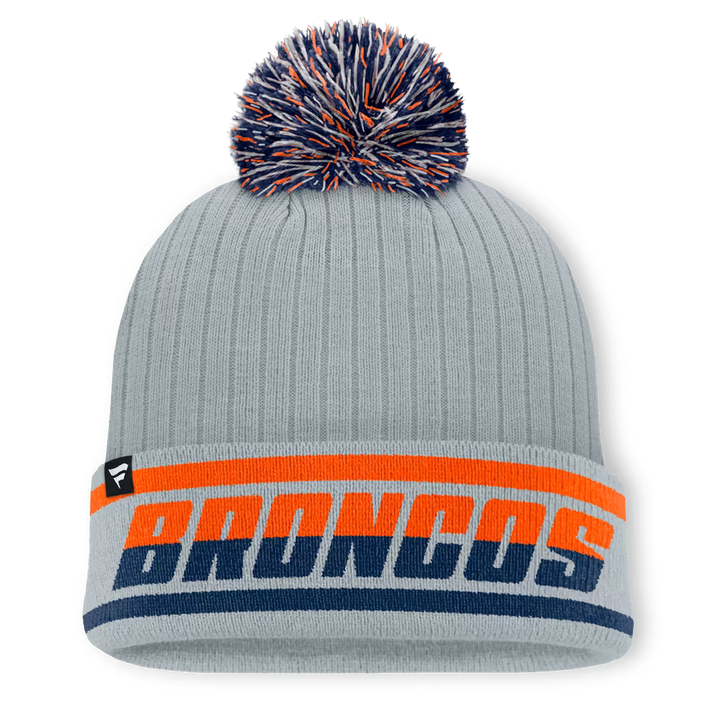 Denver Broncos Knit Hat with Pom – NFL Fanatics Fissure Cuffed – Gray (USA Sourced)