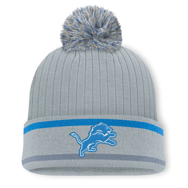 Detroit Lions Knit Hat with Pom – NFL Fanatics Fissure Cuffed – Gray (USA Sourced)