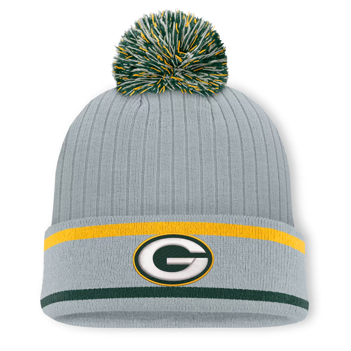 Green Bay Packers Knit Hat with Pom – NFL Fanatics Fissure Cuffed – Gray (USA Sourced)