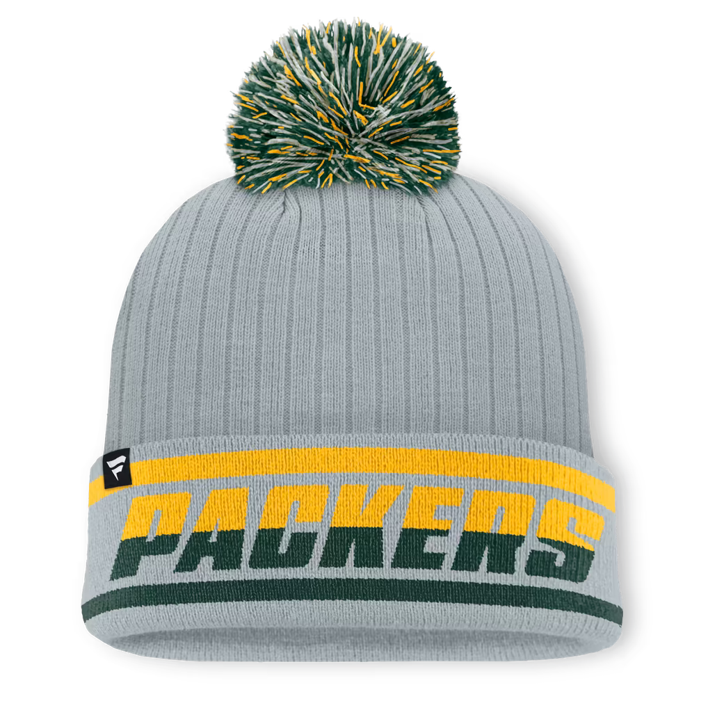 Green Bay Packers Knit Hat with Pom – NFL Fanatics Fissure Cuffed – Gray (USA Sourced)