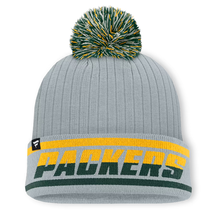 Green Bay Packers Knit Hat with Pom – NFL Fanatics Fissure Cuffed – Gray (USA Sourced)