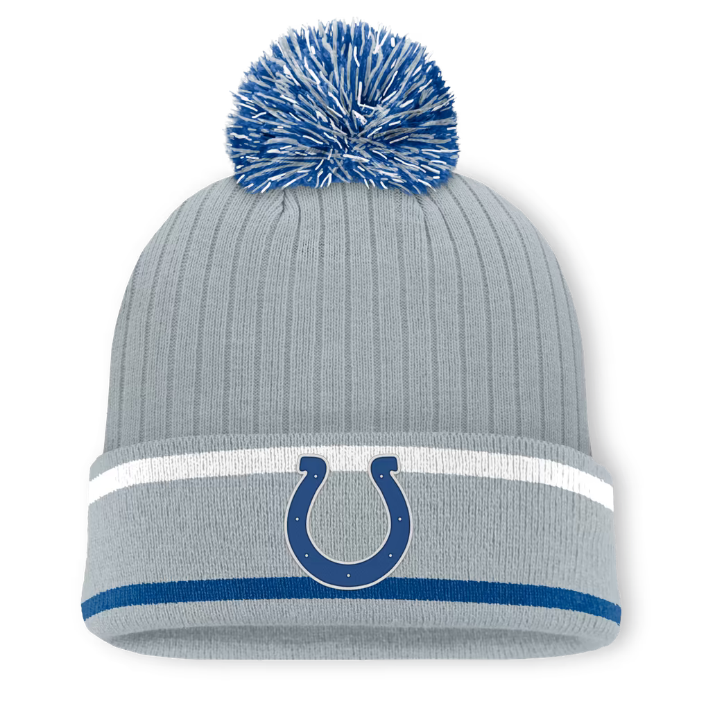 Indianapolis Colts Knit Hat with Pom – NFL Fanatics Fissure Cuffed – Gray (USA Sourced)