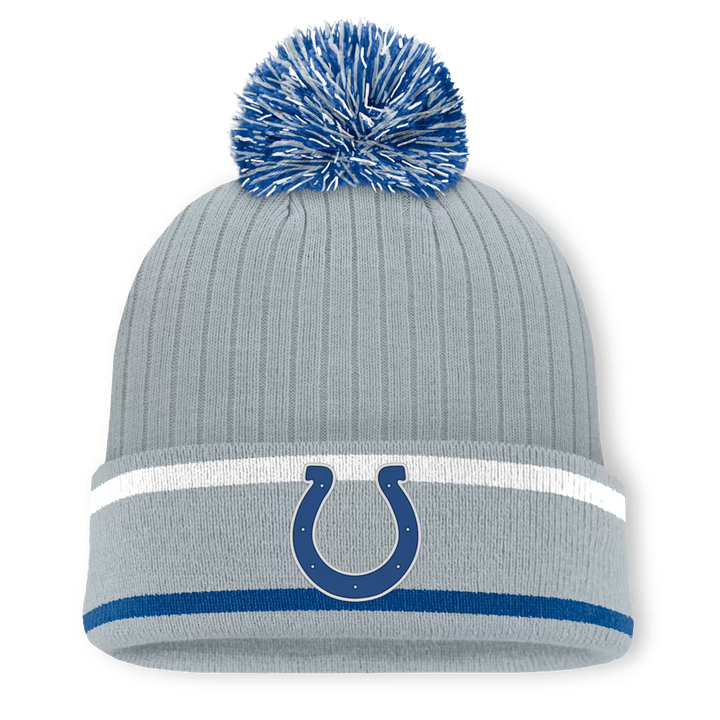 Indianapolis Colts Knit Hat with Pom – NFL Fanatics Fissure Cuffed – Gray (USA Sourced)