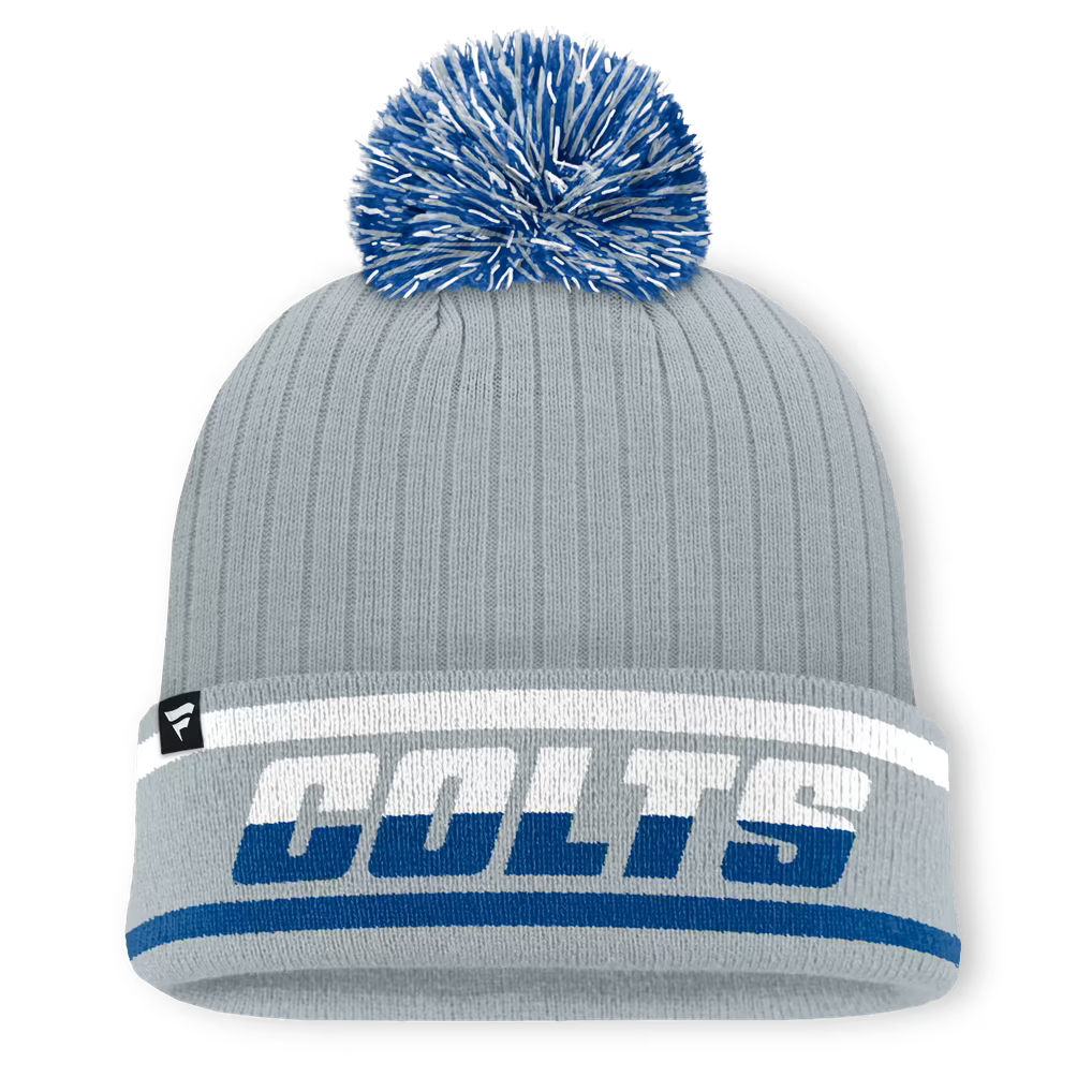 Indianapolis Colts Knit Hat with Pom – NFL Fanatics Fissure Cuffed – Gray (USA Sourced)