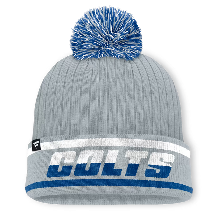 Indianapolis Colts Knit Hat with Pom – NFL Fanatics Fissure Cuffed – Gray (USA Sourced)
