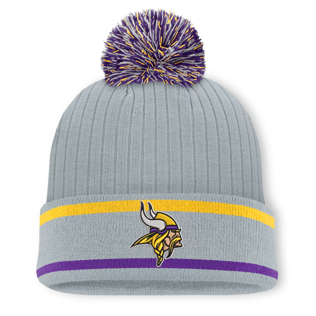 Minnesota Vikings Knit Hat with Pom – NFL Fanatics Fissure Cuffed – Gray (USA Sourced)