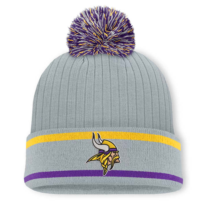 Minnesota Vikings Knit Hat with Pom – NFL Fanatics Fissure Cuffed – Gray (USA Sourced)