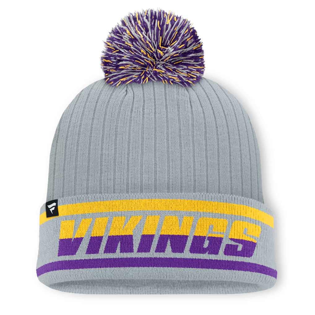 Minnesota Vikings Knit Hat with Pom – NFL Fanatics Fissure Cuffed – Gray (USA Sourced)