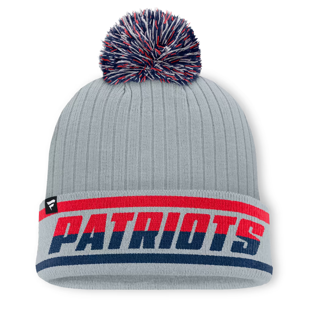 New England Patriots Knit Hat with Pom – NFL Fanatics Fissure Cuffed – Gray (USA Sourced)