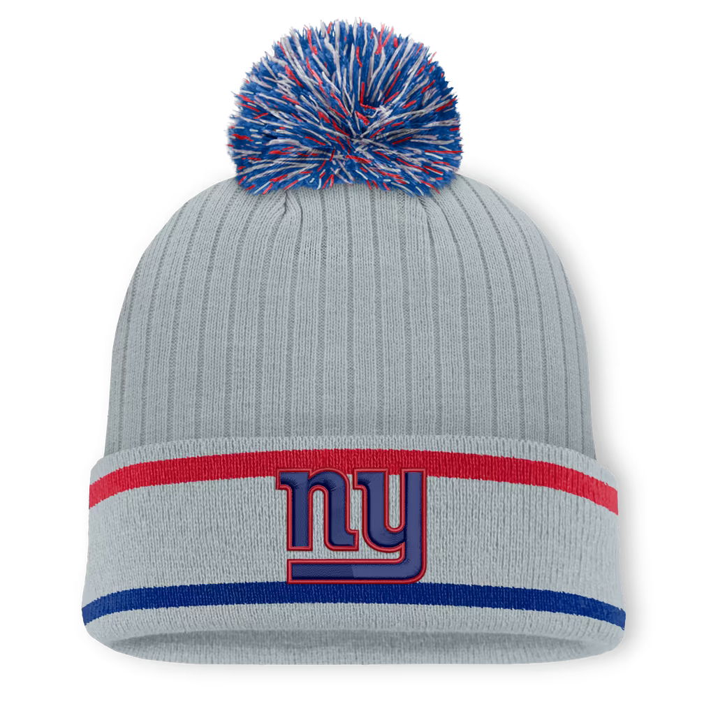 New York Giants Knit Hat with Pom – NFL Fanatics Fissure Cuffed – Gray (USA Sourced)