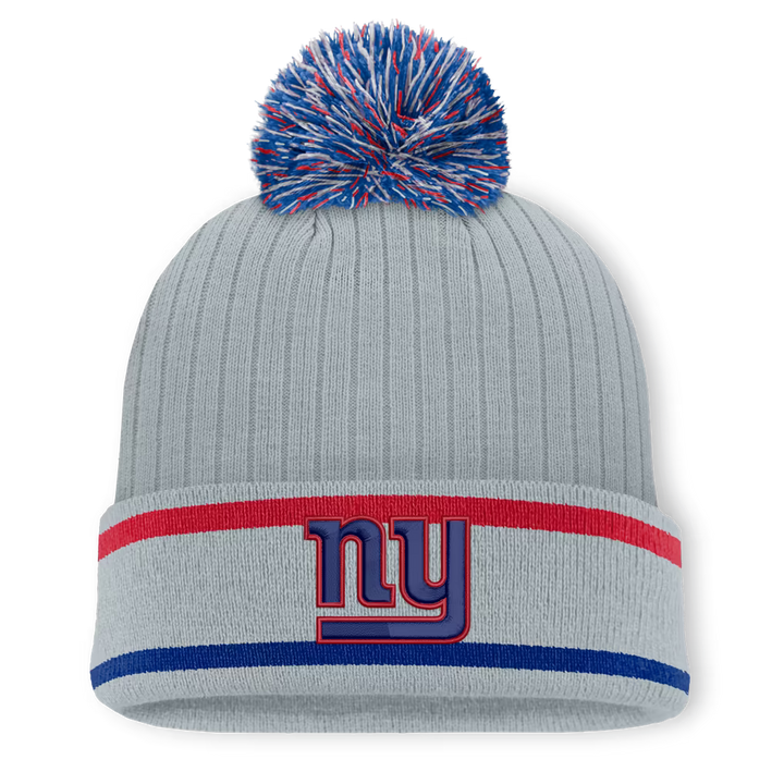 New York Giants Knit Hat with Pom – NFL Fanatics Fissure Cuffed – Gray (USA Sourced)