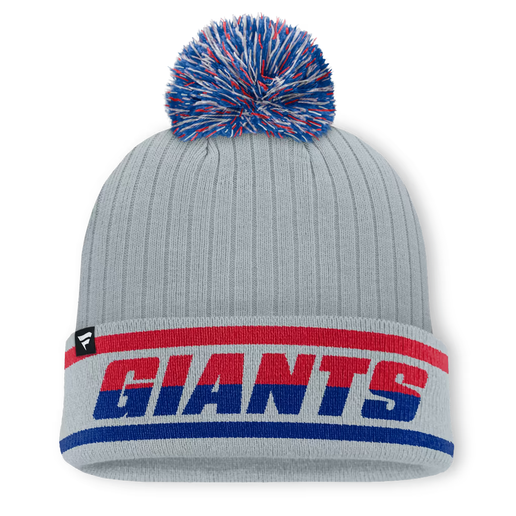 New York Giants Knit Hat with Pom – NFL Fanatics Fissure Cuffed – Gray (USA Sourced)