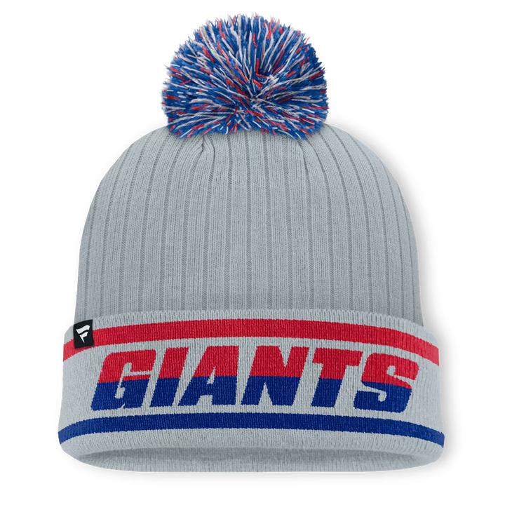 New York Giants Knit Hat with Pom – NFL Fanatics Fissure Cuffed – Gray (USA Sourced)