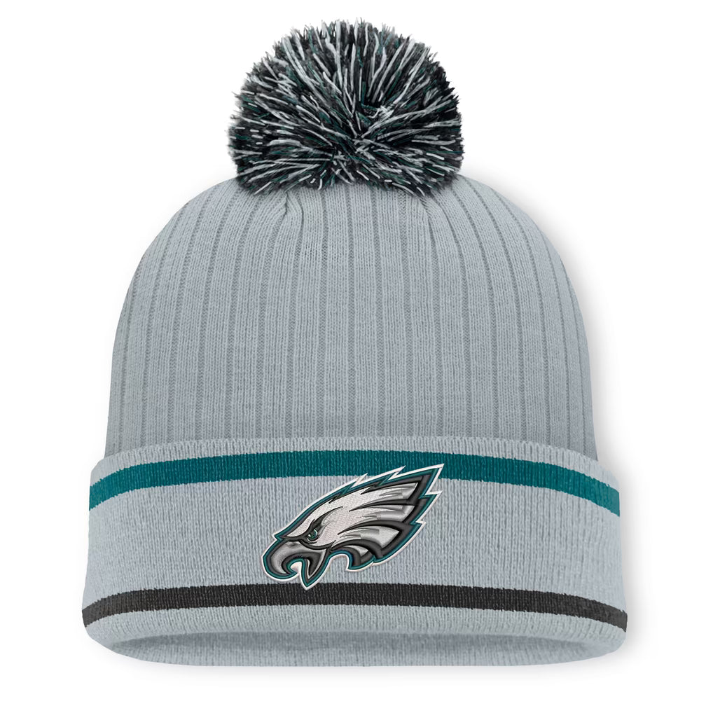Philadelphia Eagles Knit Hat with Pom – NFL Fanatics Fissure Cuffed – Gray (USA Sourced)