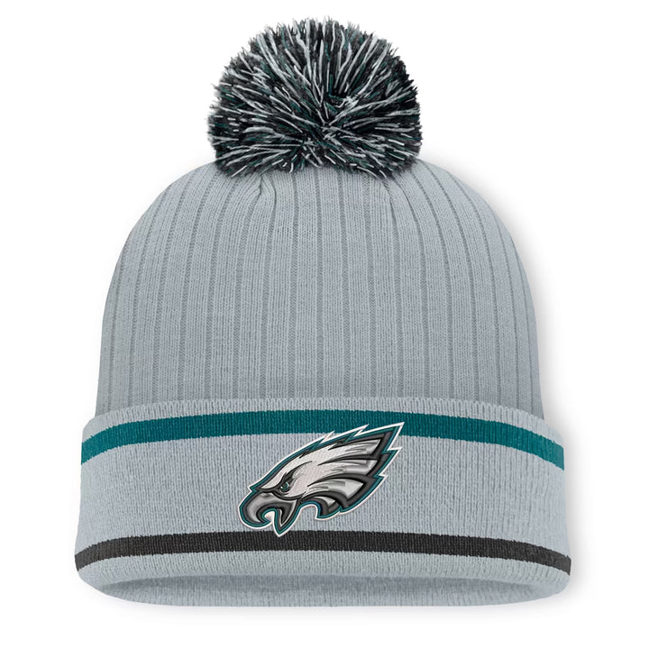 Philadelphia Eagles Knit Hat with Pom – NFL Fanatics Fissure Cuffed – Gray (USA Sourced)
