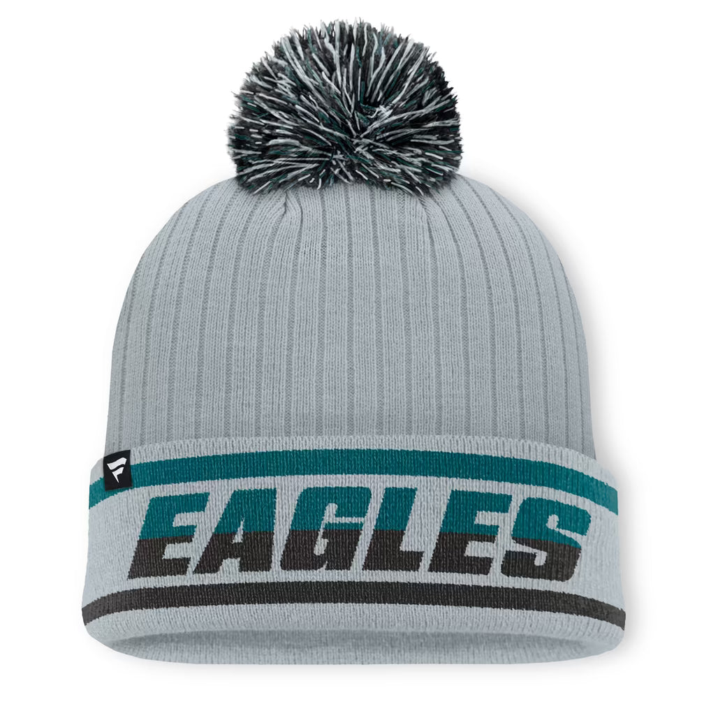 Philadelphia Eagles Knit Hat with Pom – NFL Fanatics Fissure Cuffed – Gray (USA Sourced)
