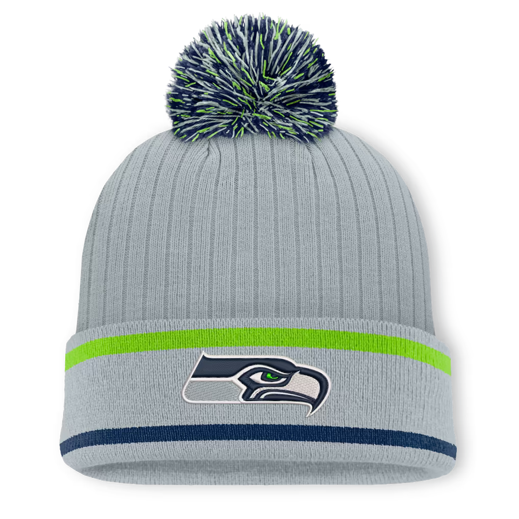 Seattle Seahawks Knit Hat with Pom – NFL Fanatics Fissure Cuffed – Gray (USA Sourced)