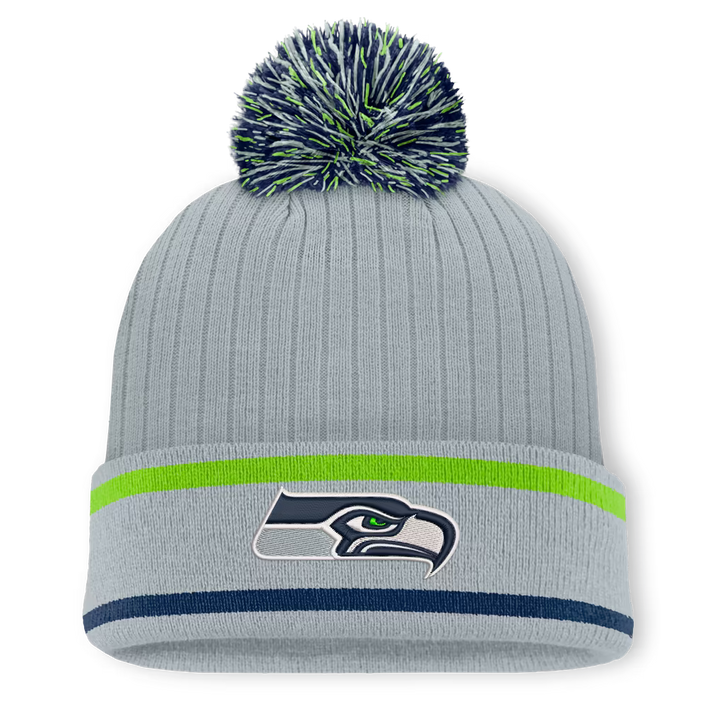 Seattle Seahawks Knit Hat with Pom – NFL Fanatics Fissure Cuffed – Gray (USA Sourced)