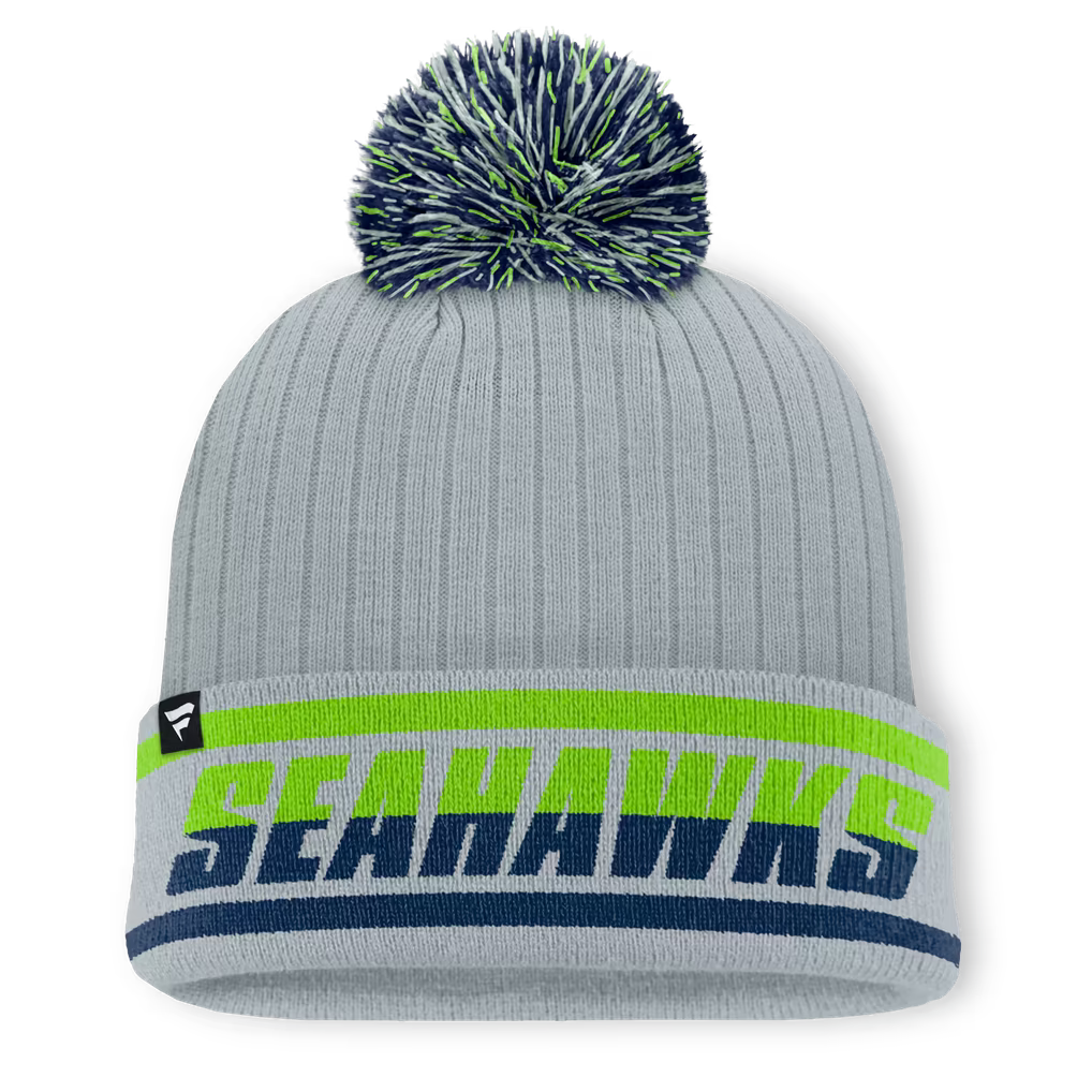 Seattle Seahawks Knit Hat with Pom – NFL Fanatics Fissure Cuffed – Gray (USA Sourced)