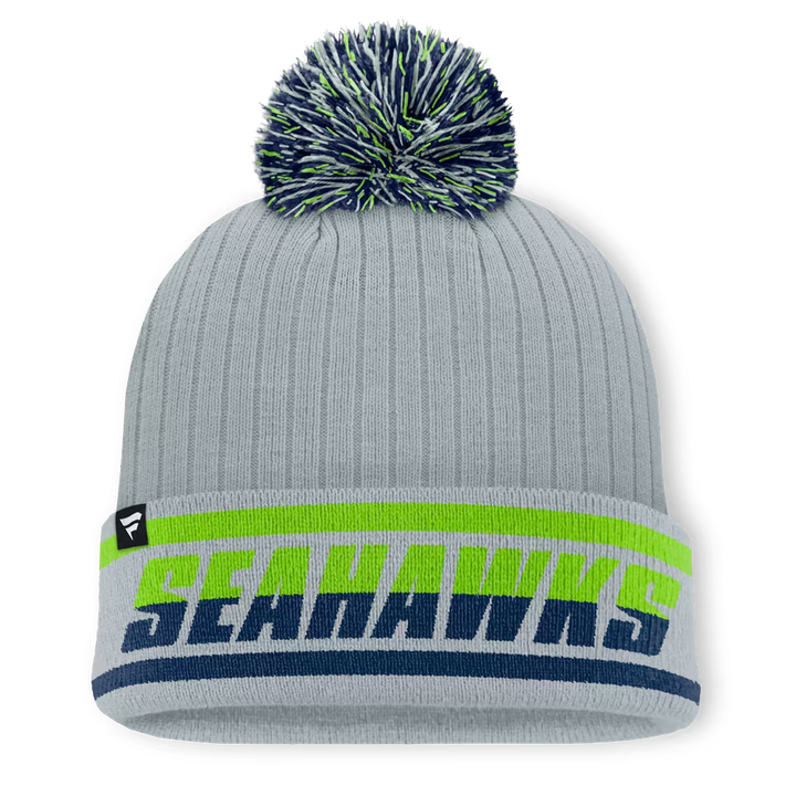 Seattle Seahawks Knit Hat with Pom – NFL Fanatics Fissure Cuffed – Gray (USA Sourced)