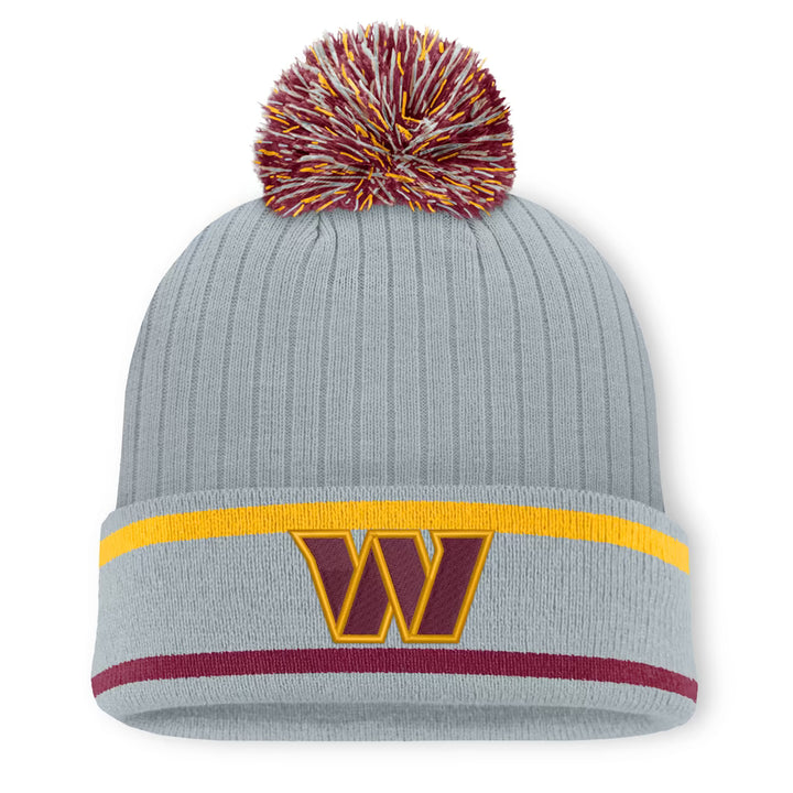 Washington Commanders Knit Hat with Pom – NFL Fanatics Fissure Cuffed – Gray (USA Sourced)