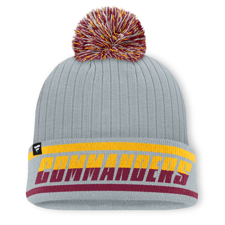 Washington Commanders Knit Hat with Pom – NFL Fanatics Fissure Cuffed – Gray (USA Sourced)