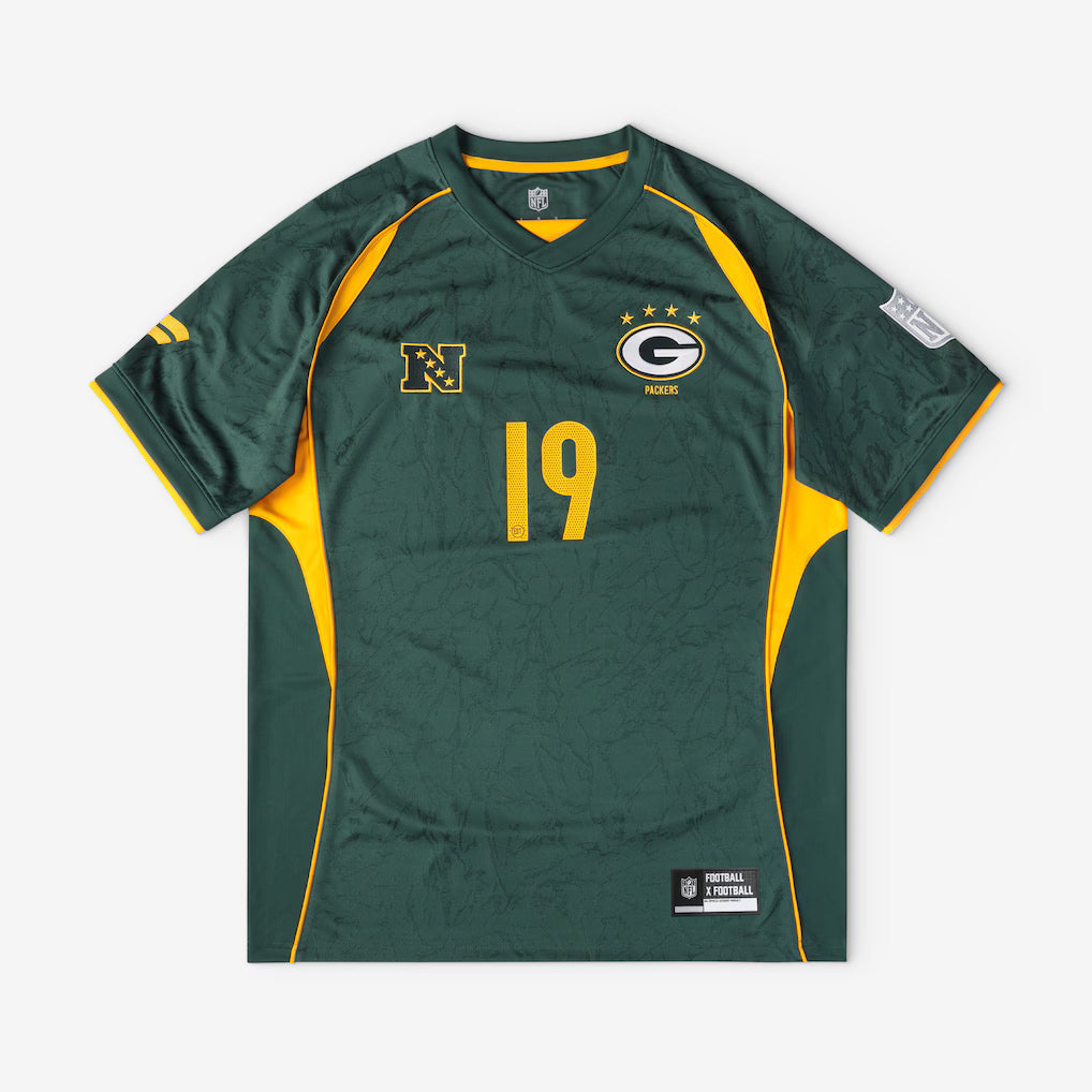 Green Bay Packers Football x Football V-Neck Fan Top – NFL Fanatics Soccer-Style Crossover – Green (USA Sourced) by Fanatics Branded