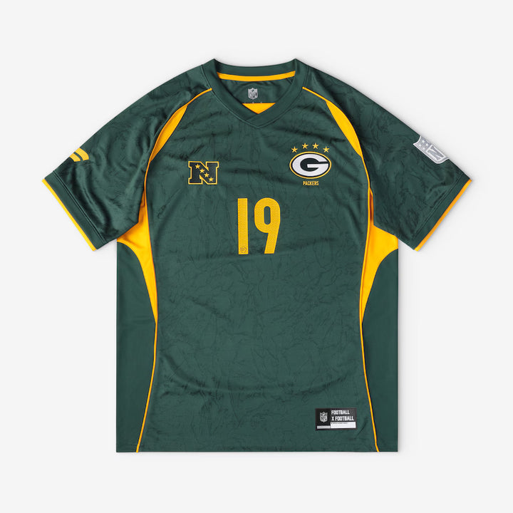 Green Bay Packers Football x Football V-Neck Fan Top – NFL Fanatics Soccer-Style Crossover – Green (USA Sourced) by Fanatics Branded