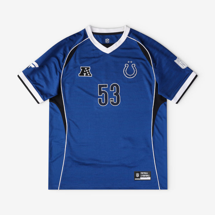 Indianapolis Colts Football x Football V-Neck Fan Top – NFL Fanatics Soccer-Style Crossover – Royal (USA Sourced) by Fanatics Branded
