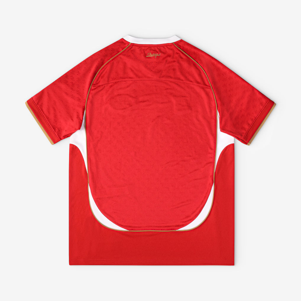 San Francisco 49ers Football x Football V-Neck Fan Top – NFL Fanatics Soccer-Style Crossover – Scarlet (USA Sourced) by Fanatics Branded