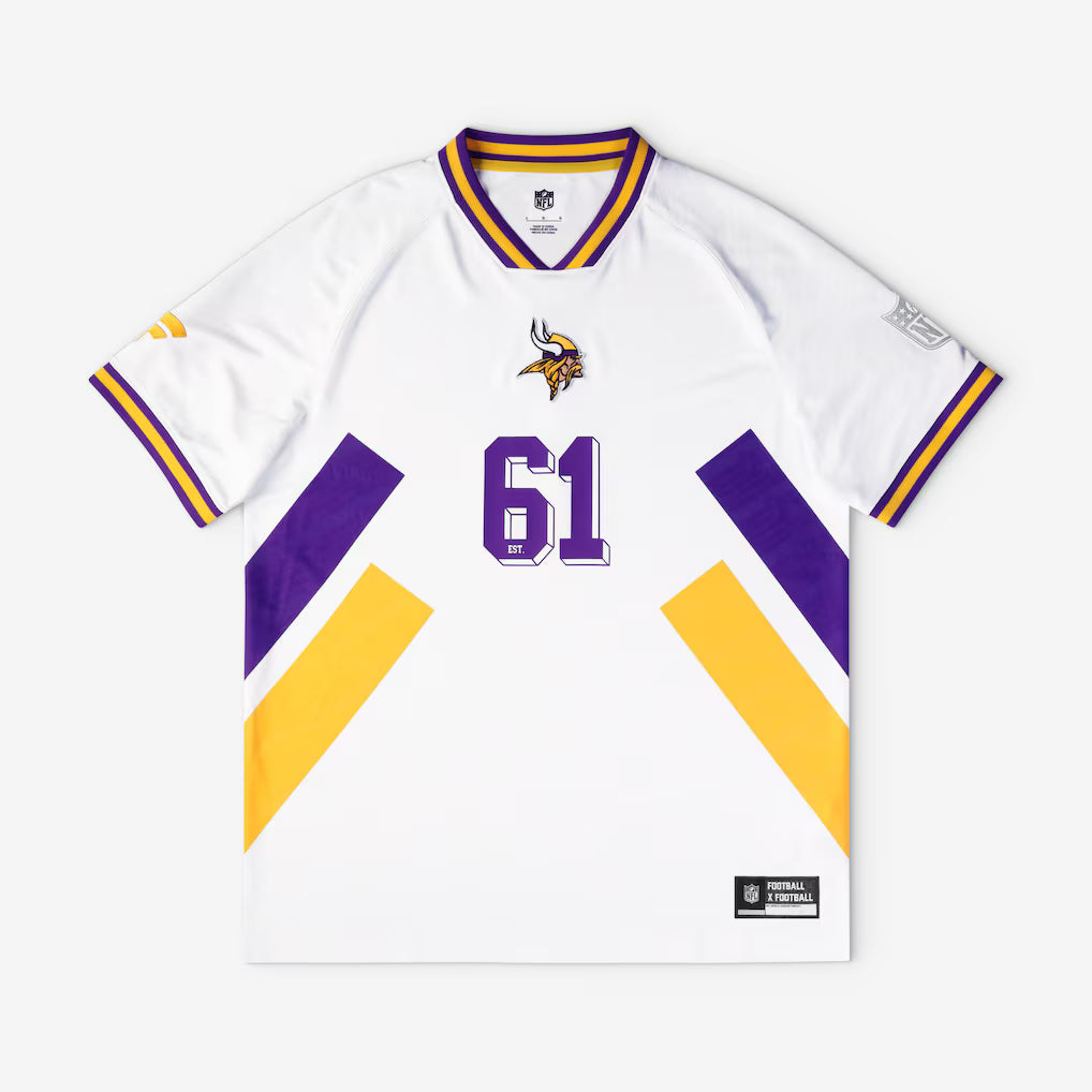 Minnesota Vikings Football x Football V-Neck Fan Top – NFL Fanatics Soccer-Style Crossover – White (USA Sourced) by Fanatics Branded