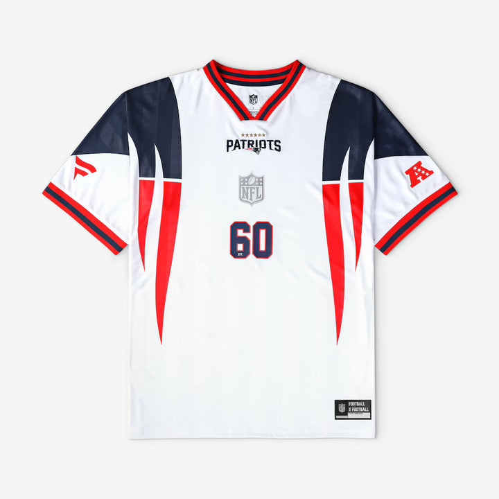 New England Patriots Football x Football V-Neck Fan Top – NFL Fanatics Soccer-Style Crossover – White (USA Sourced) by Nike