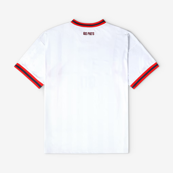 New England Patriots Football x Football V-Neck Fan Top – NFL Fanatics Soccer-Style Crossover – White (USA Sourced) by Nike