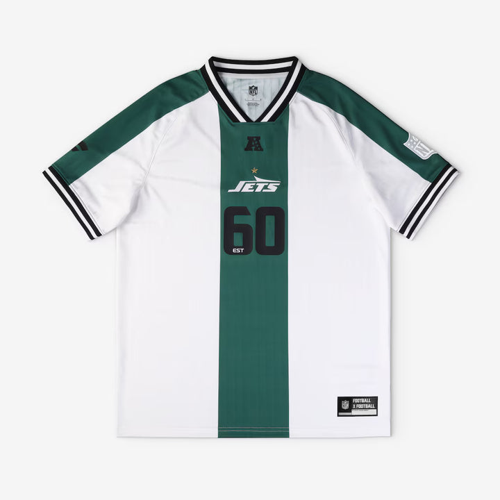 New York Jets Football x Football V-Neck Fan Top – NFL Fanatics Soccer-Style Crossover – White (USA Sourced) by Fanatics Branded