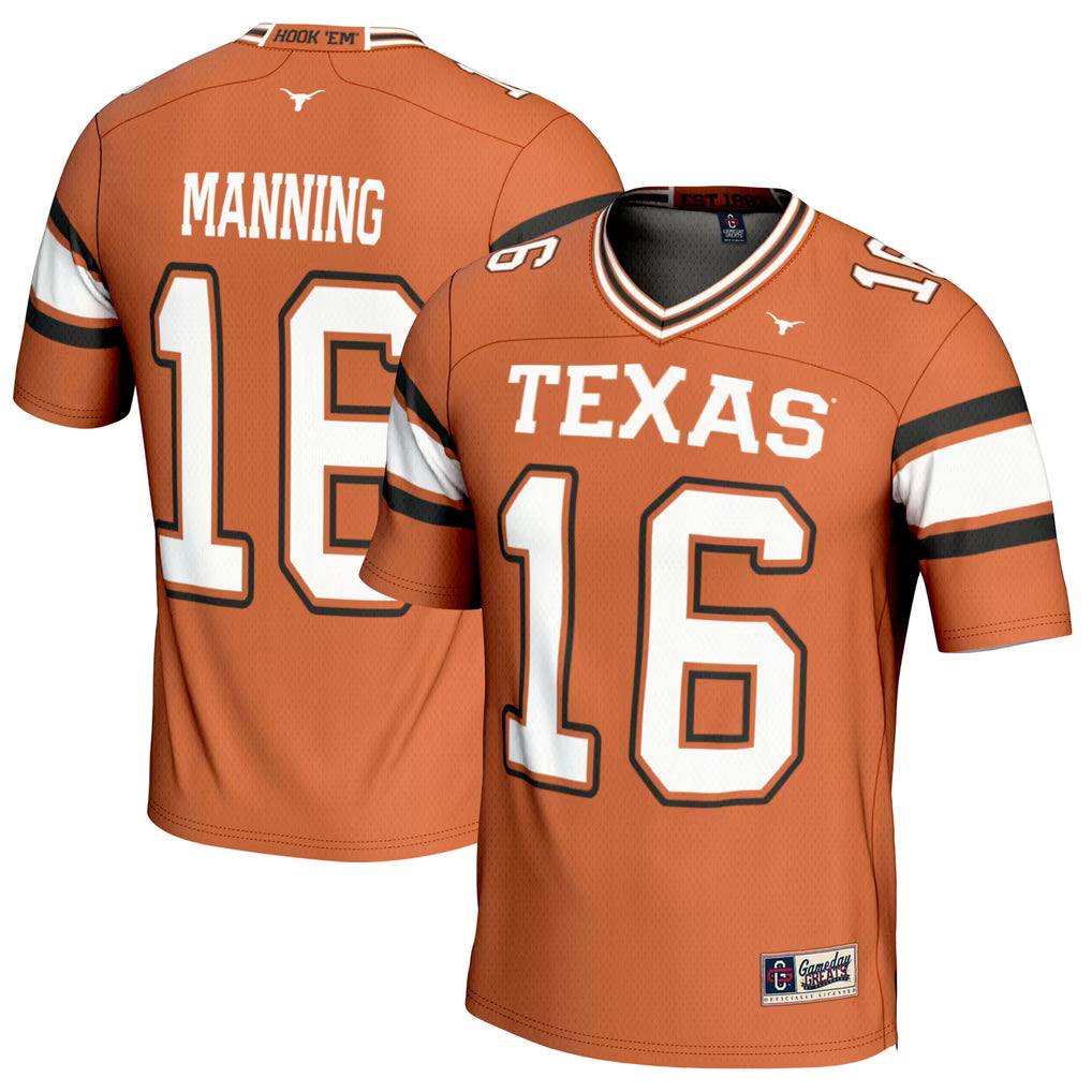 Texas Longhorns Arch Manning Jersey – NCAA GameDay Greats Fashion – 3 Colours (USA Sourced)
